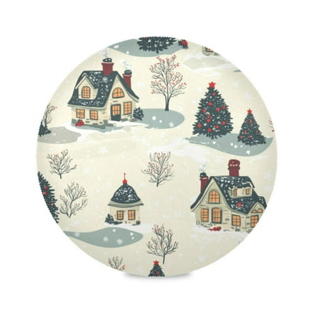

Round Plate Mat 15.4x15.4 Inchesx6 Placemat Table Mat Kitchen Mat Coffee Mat Fabric Thick Strong Wear-Resistant Heat Resistance Beautiful Cartoon Christmas House