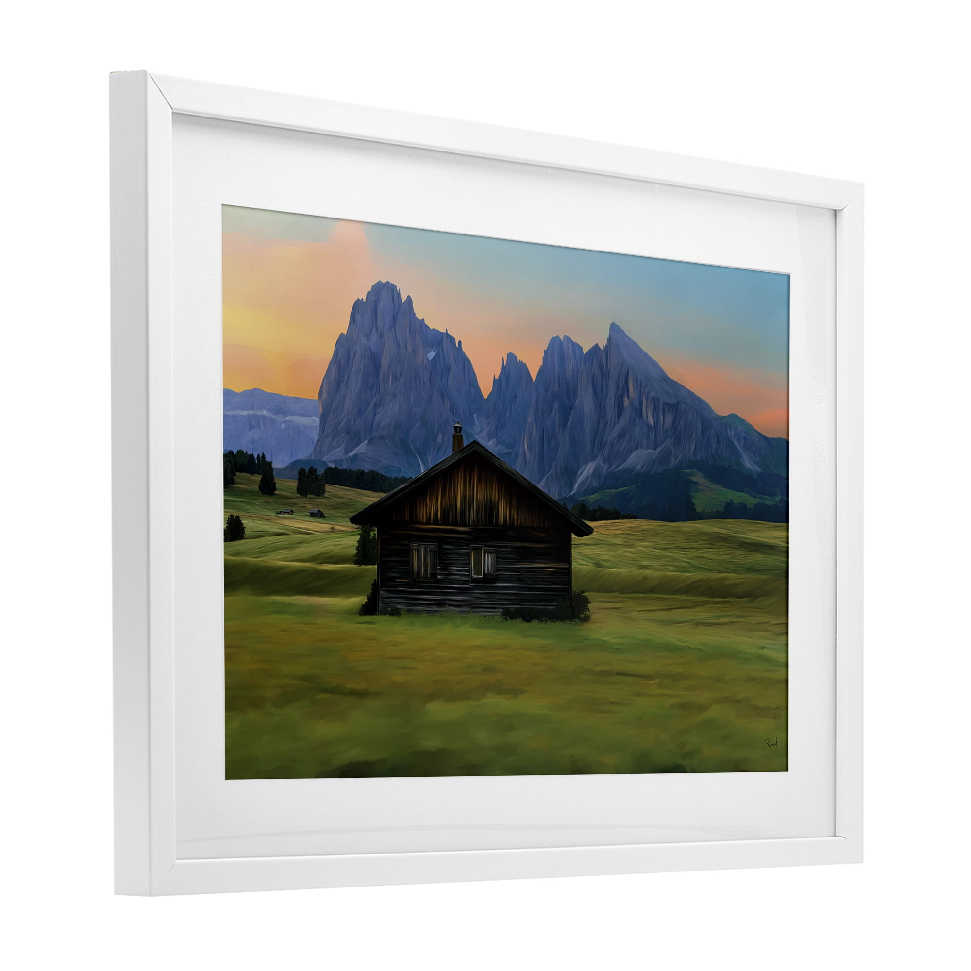 Stupell Industries Solitary Cabin with Looming Cliffs White Framed Print Under Glass, design by Renel Peters
