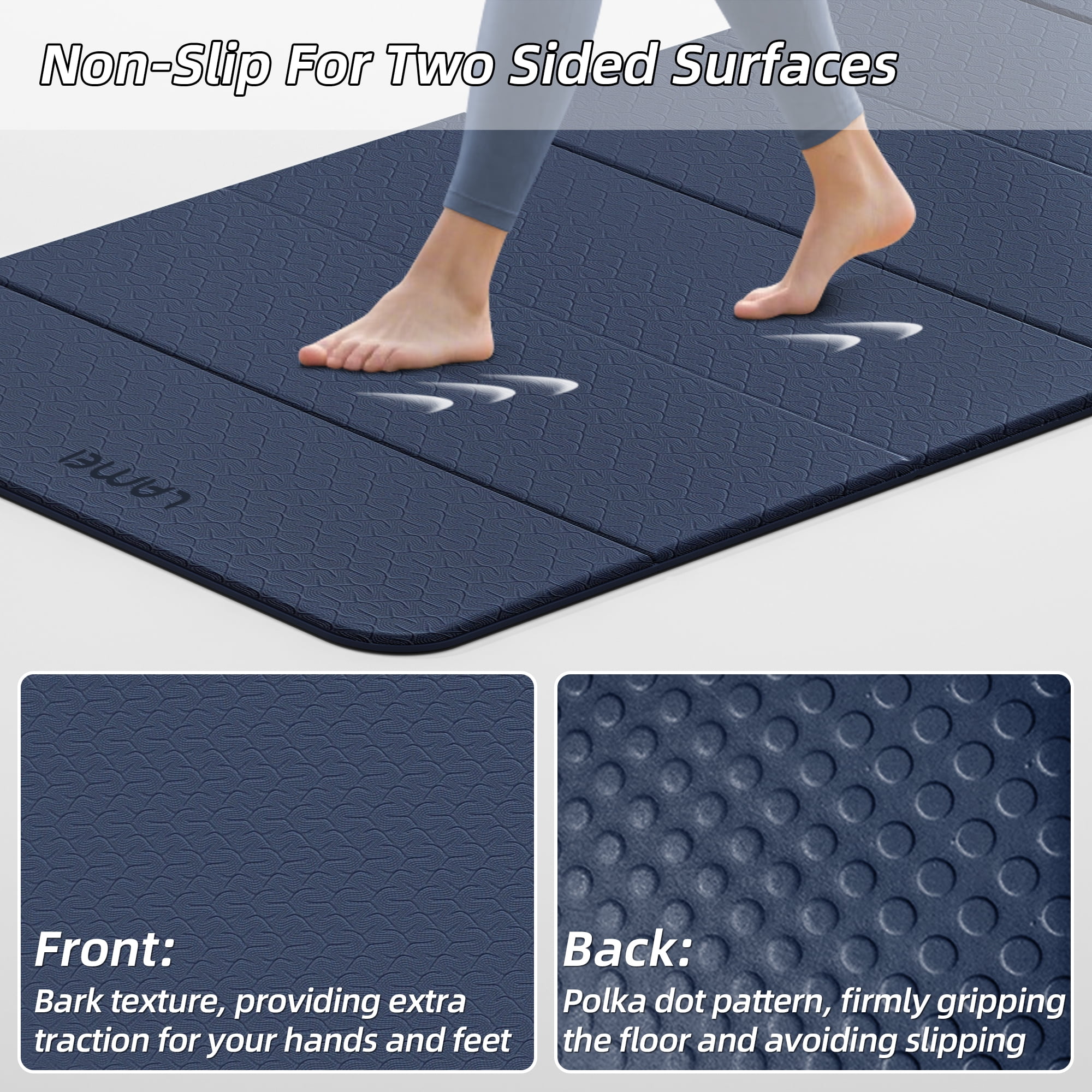 Lamei Foldable Yoga Mat, 31" Extra Wide Non-Slip Exercise Mats for Home Workout, 75" Long, 8mm Thick,Lightweight Travel, Quick Unfold/Fold, Flat Lay No Curl(Blue)