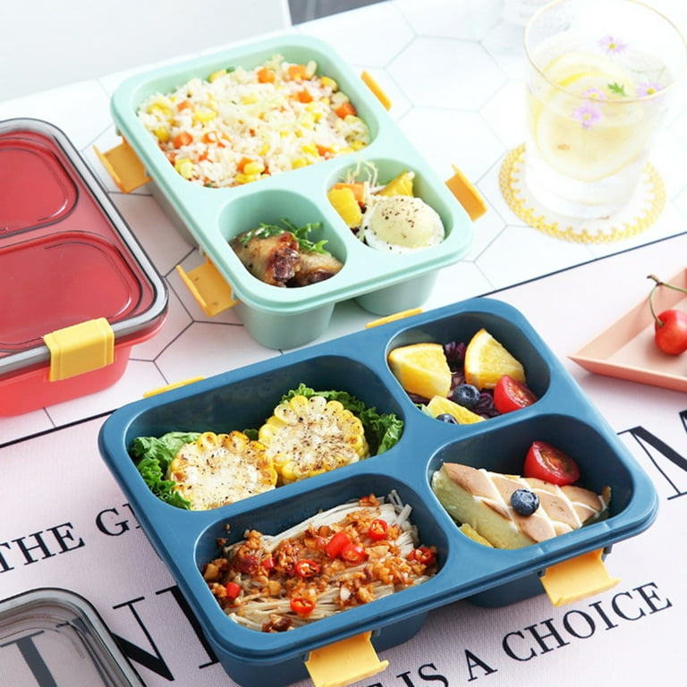 Grofry Lunch Box Leak-Proof High-Temperature Resistance Portable Japanese Style 4 Grids Microwavable Bento Box for Work, Green