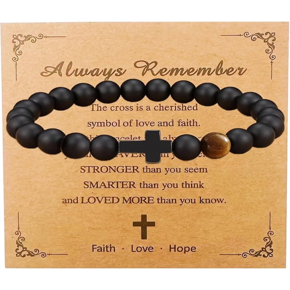 Inspirational Natural Stone Cross Bracelets with Greeting Card, Trendy Gifts for Teen Gir Men, Ideal Birthday Graduation Retirement Christmas Presents for Daughter Son Husband