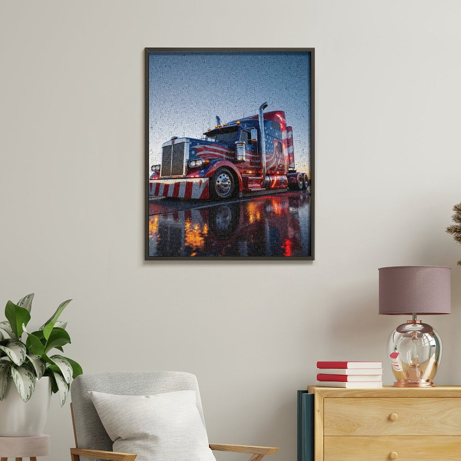 Paint by Numbers Kit for Adults, American Themed Semi Truck Reflection Paint by Numbers, Easy Paint by Numbers Kit for Adults Beginner, DIY Adult Paint by Number Kits on Canvas, Home Decor