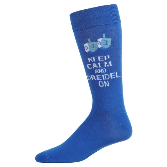 MeMoi Men's Keep Calm and Dreidel On Hanukkah Novelty Crew Sock - Mens - Male, 10-13, Navy