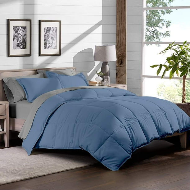 8 Piece Bed In A Bag Split King Comforter Set Coronet Blue Sheet Light Grey Com Coronet Blue Sheet Set Light Grey, What Size Comforter Fits A Split King Bed