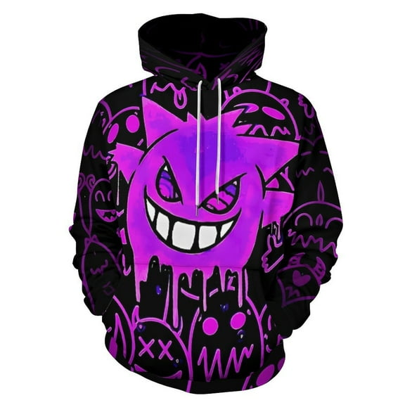 Gengar Hoodies for Men Women 3D Print Pullover Novelty Hooded Sweatshirt Hoodies with Big Pockets S