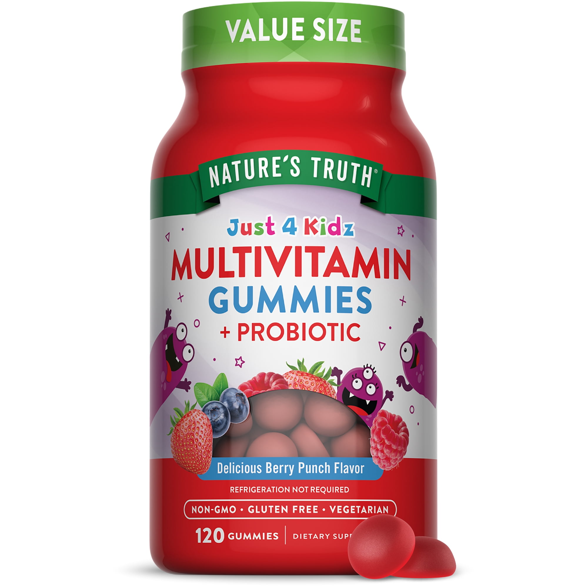 Kids Multivitamin with Probiotics | 120 Gummies | Berry Punch Flavor | by Nature's Truth