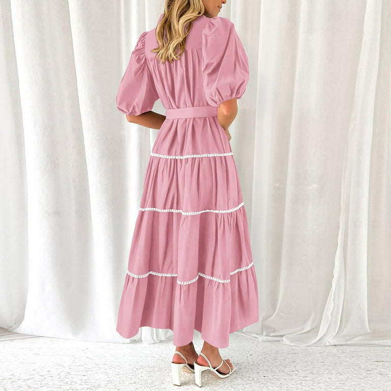 chinese dress ladies Riasi Ruffle Mini Dress in Chiffon Baby Pink , V Neck main image 0