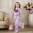 thumbnail image 2 of Gaexia Girls Two Piece Outfits,Valentine's Day Girls Outfit Cute Bow Heart Print Short Sleeve Top With Flare Leg Pants Toddler Two Piece Matching Fashion Clothes,7-8 Years, 2 of 6
