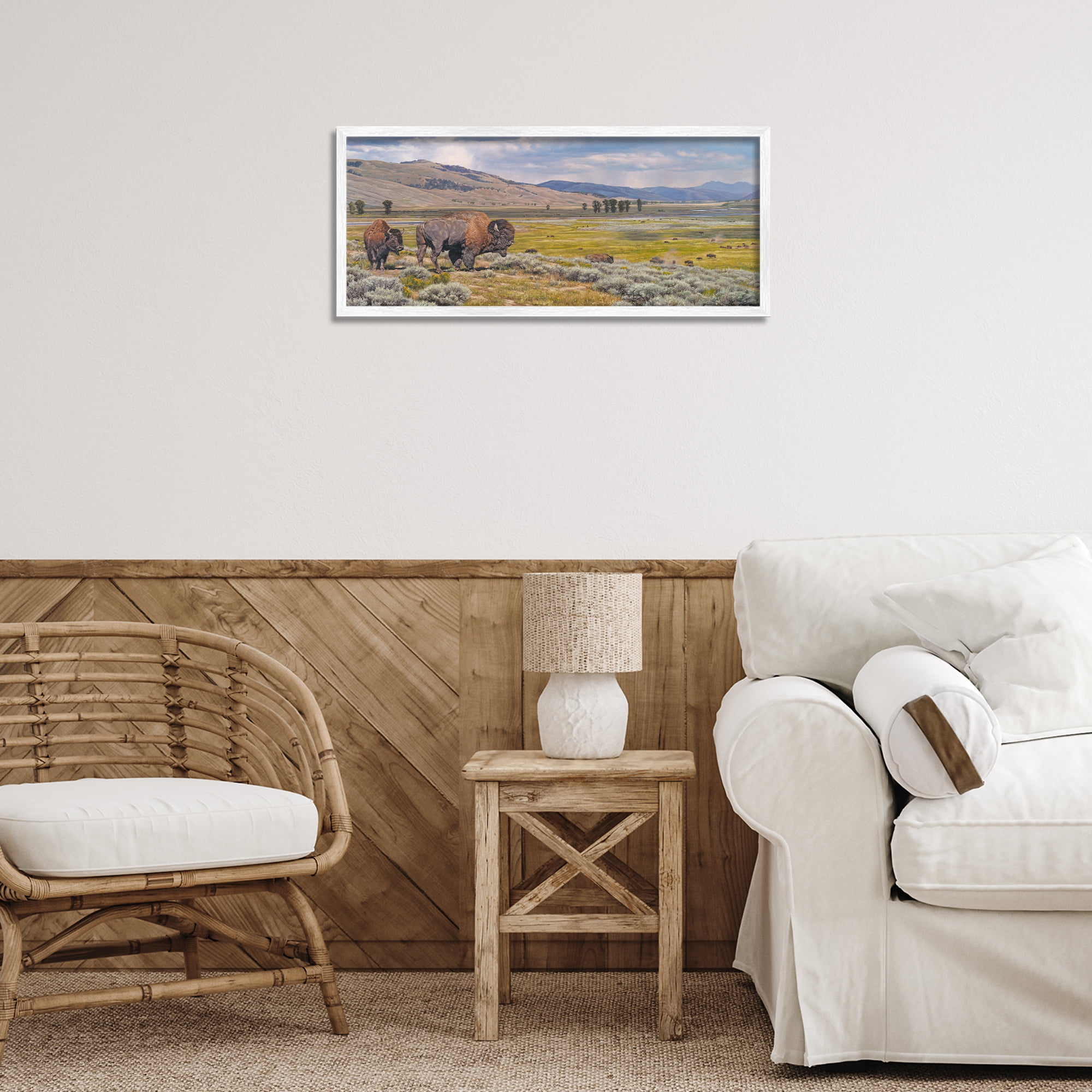Stupell Industries Roaming Southwestern Bison Landscape Painting White Framed Art Print Wall Art, 24 x 10