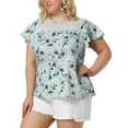thumbnail image 1 of Women's Plus Size Top Floral Lace Panel Keyhole Back Flare Sleeve Blouse Lake Blue 2X, 1 of 7