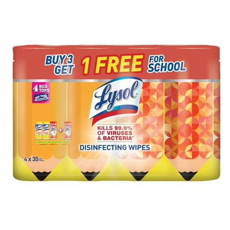 Lysol Disinfecting Wipes 2 Lemon & 1 Mango + 1 Mango Bonus Pack, 140ct