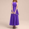 thumbnail image 4 of mgoYE Girls A-Line Halter Dress Junior Bridesmaid Flower Girl High Low Flowy Maxi Dresses Wedding Party Pageant Gown(Purple,4-6 Years), 4 of 5