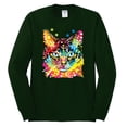 thumbnail image 2 of Wild Bobby Dean Russo Colorful Blue Eyes Cat Cat Lover Men Long Sleeve Shirt, Forest Green, Medium, 2 of 5