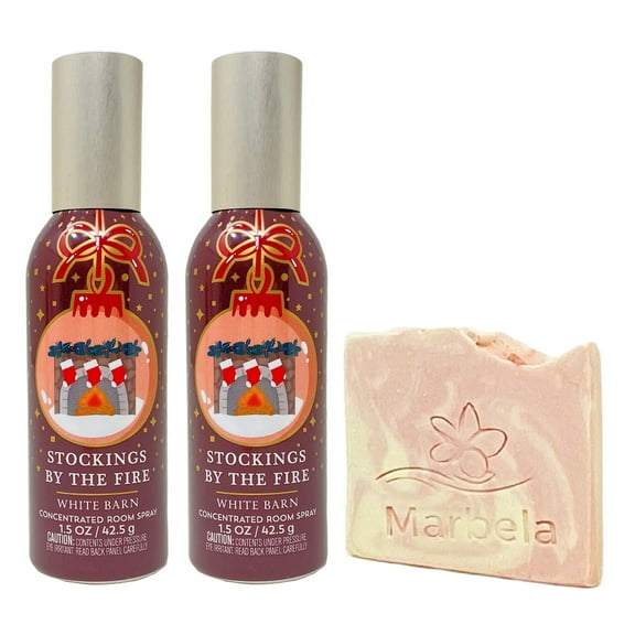 Bath & Body Works Stockings By The Fire Concentrated Room Spray 2 Pack with a Himalayan Salts Springs Sample Soap