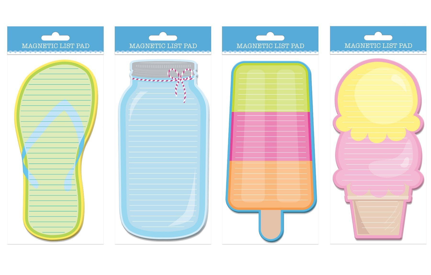 Set of 4 List Pads, 3.75" x 8.125" Grocery Shopping List Pads