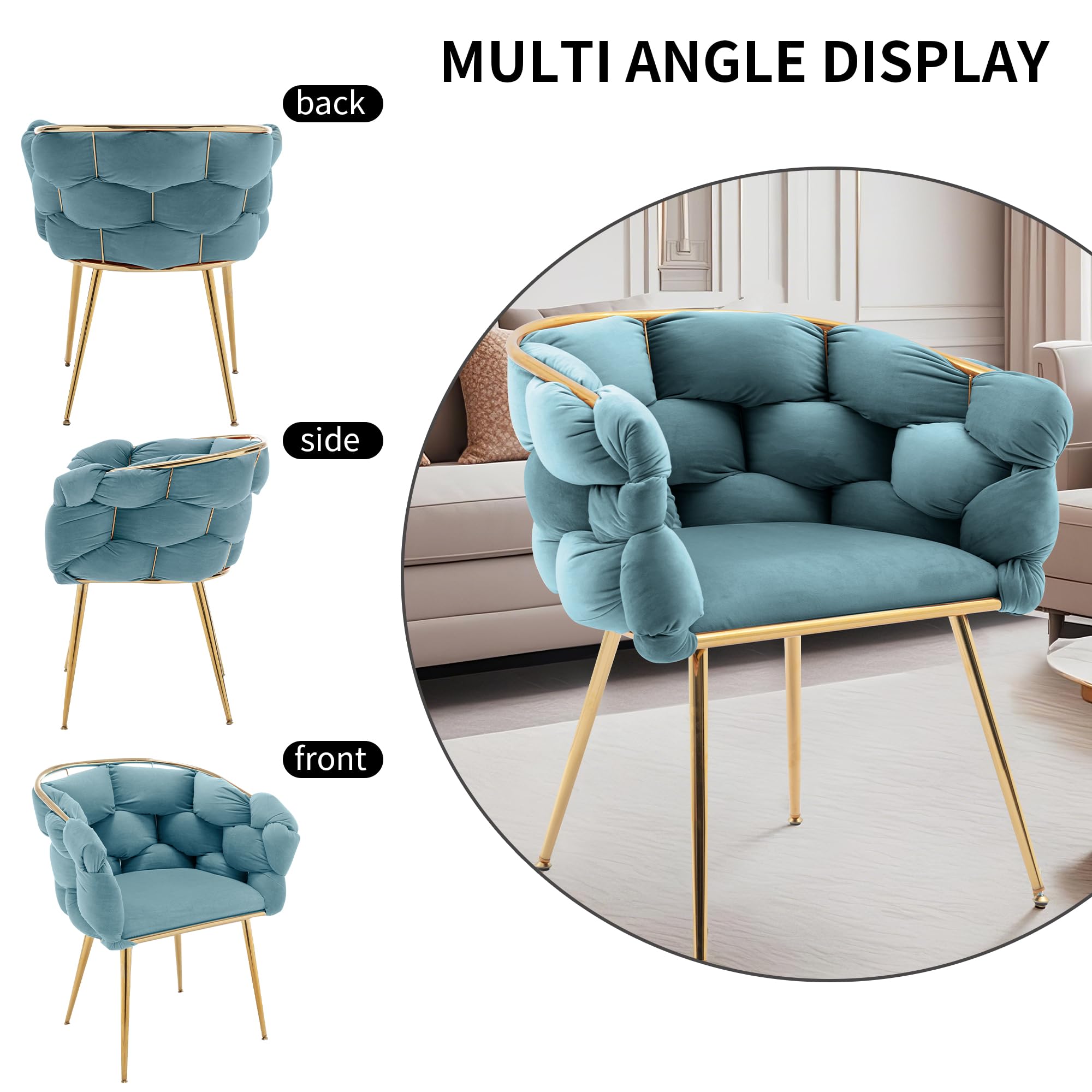 LEHZROAJ Modern Upholstered Dining Chairs Set of 1,Side Chair Oversize Gold Metal Leg for Dining Room,Kitchen,Restaurant(Blue)