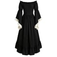 thumbnail image 5 of Smsaxvxz Halloween Costumes for Women Fashion Renaissance Dresses Women Off Shoulder Bell Sleeve Peasant Pirate Dress Black XL, 5 of 6