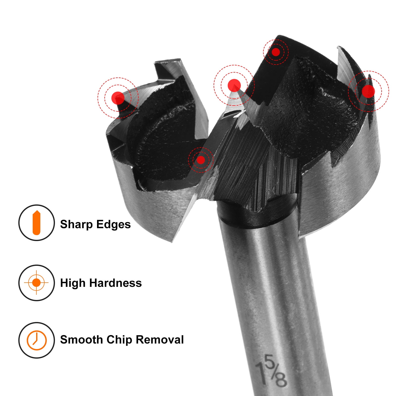 Forstner Drill Bits Set 5/8"-1-5/8", Carbide Wood Drilling Saw-Tooth Hole Opener Cutter with Case, Silver, 8pcs