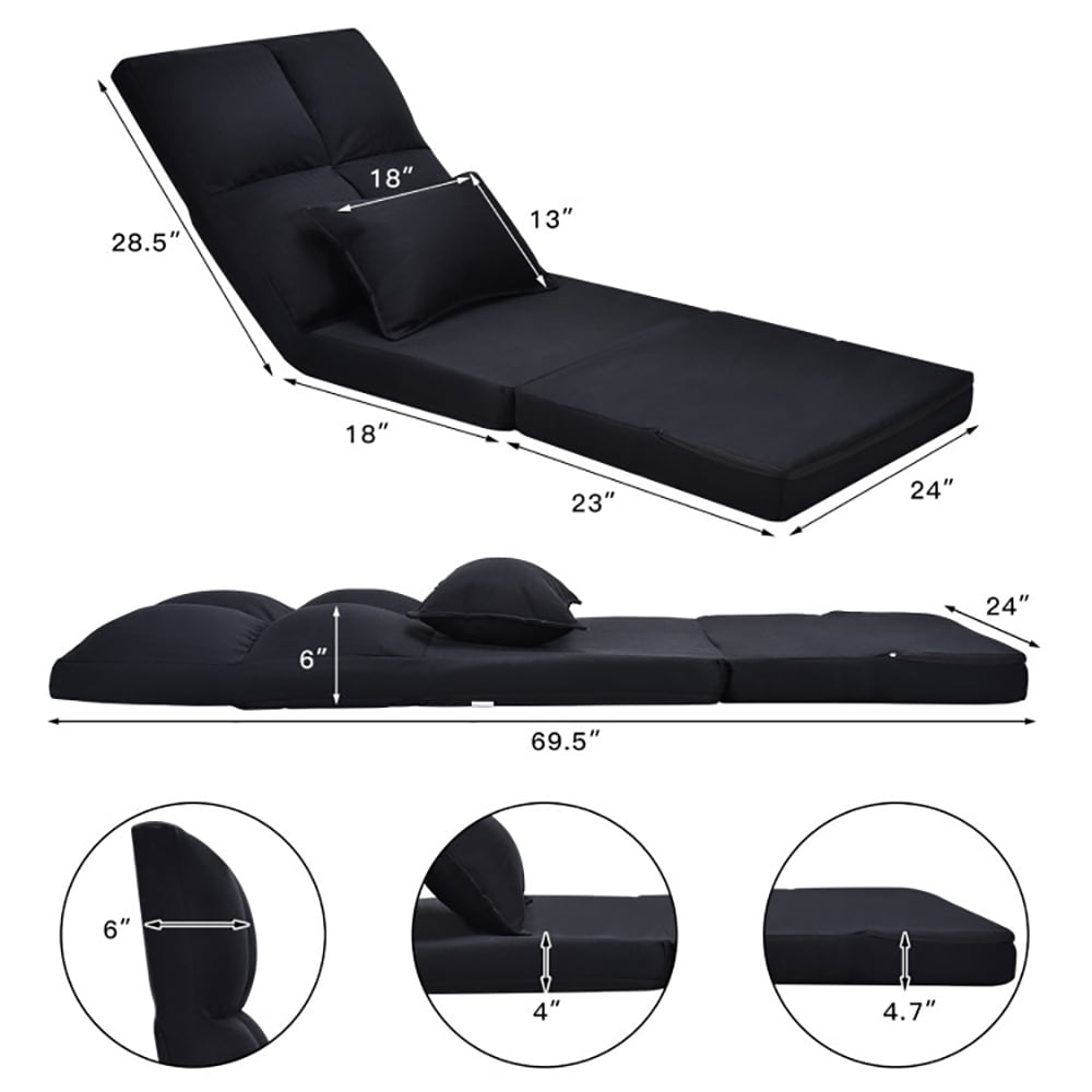 Finihen Folding Sleeper Couch, Fold Down Flip Convertible Sleeper Couch with Pillow, Foldable Mattress for Living Room, Dorm, Home, Office, Apartment, Black Finihen Folding Sleeper Couch, Fold Down Flip Convertible Sleeper Couch with Pillow, Foldable Mattress for Living Room, Dorm, Home, Office, Apartment, Black