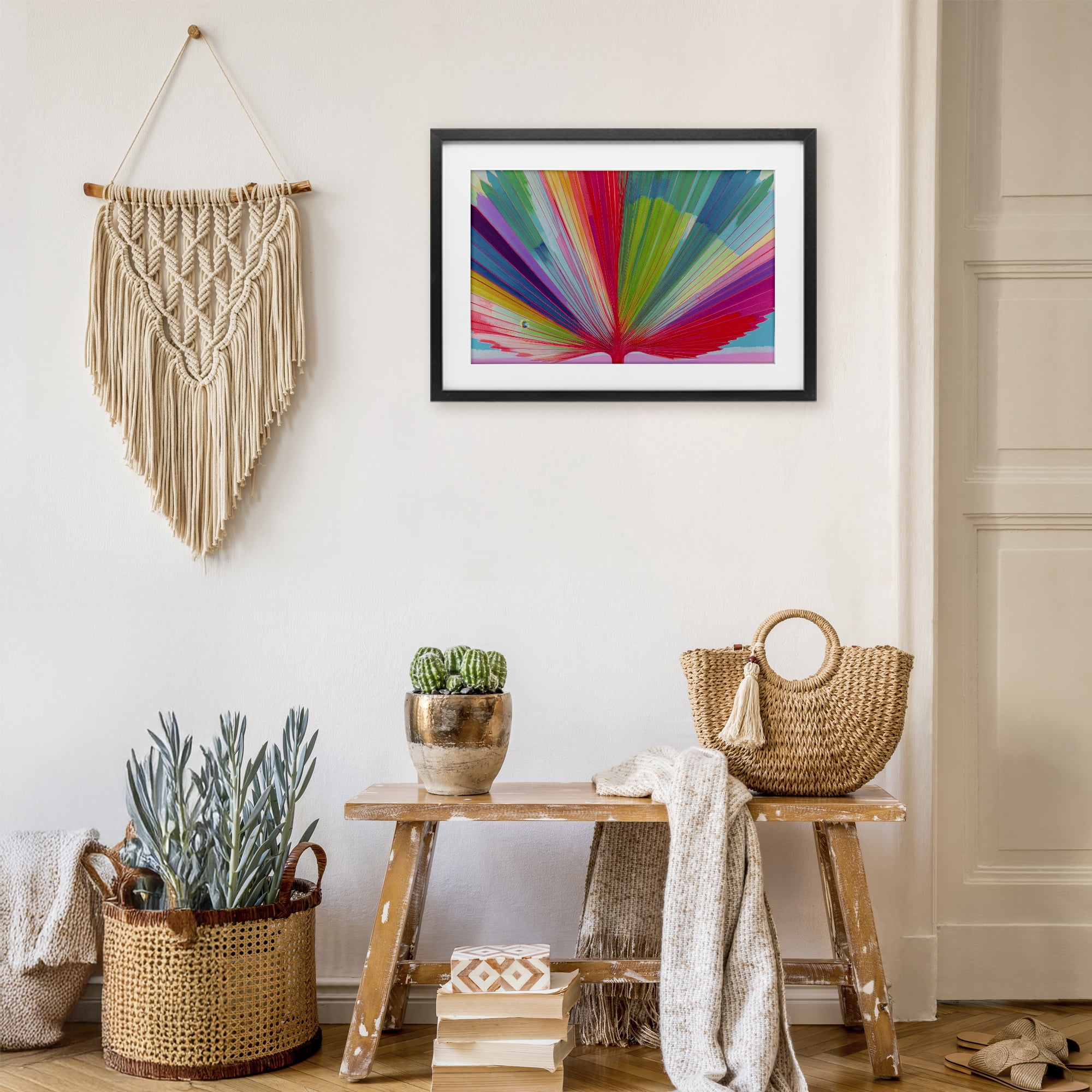 Stupell Industries Palm Fan In Spectrum Black Framed Print Under Glass, design by Chromatic Storm Studio