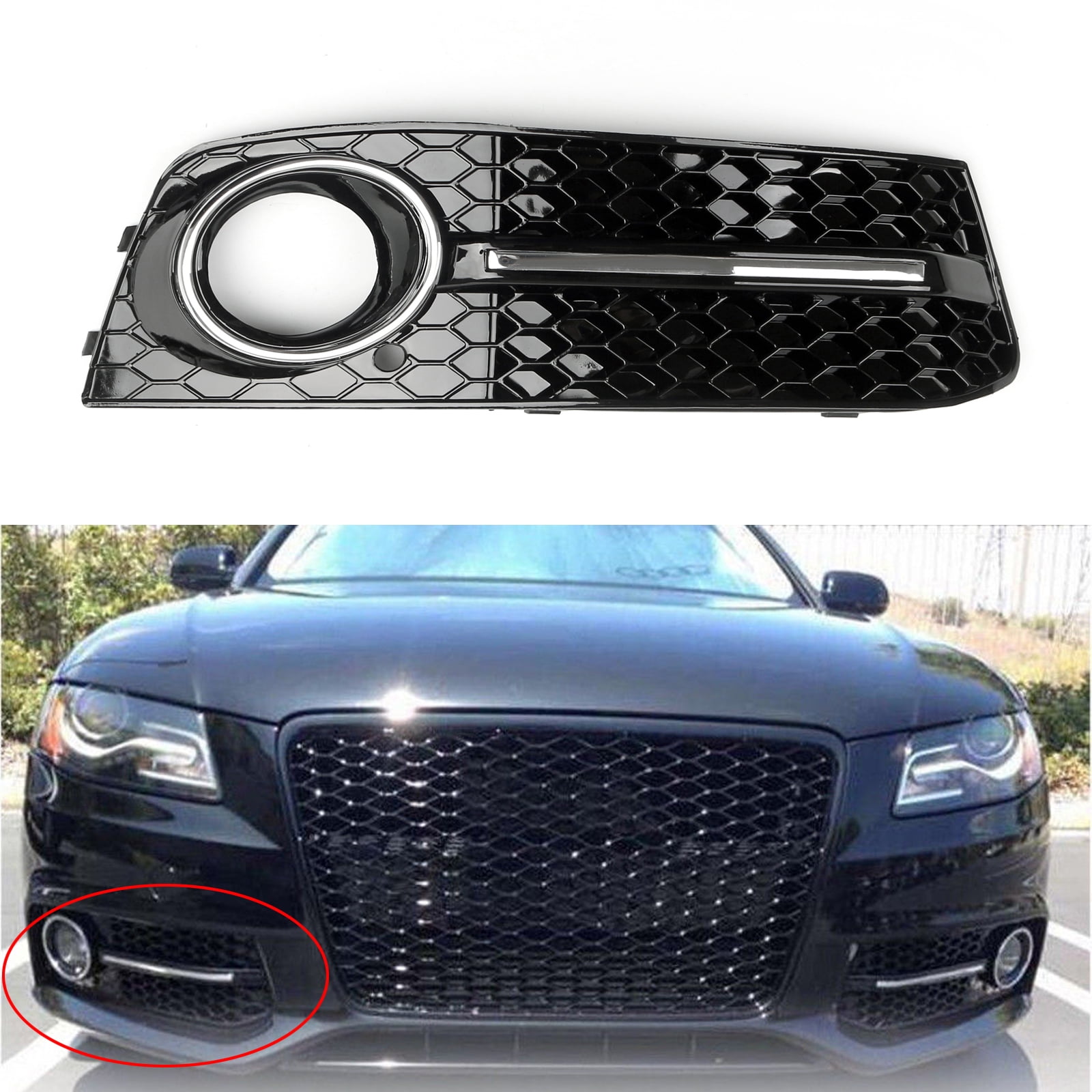 2009 2010 BUMPER FOG LIHT LAMP COVER GRILLE LEFT WITH CHROME AUDI A4 2008