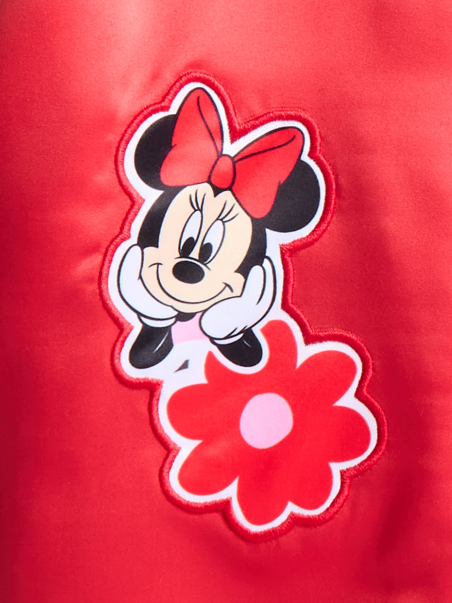 Minnie Mouse Girls' Graphic Patch Varsity Sateen Jacket with Long Sleeves, Sizes 4-12