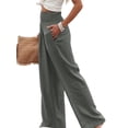 thumbnail image 4 of Franhais Summer Women Loose Long Trousers, Ladies Leisure Style Solid Color High Waist Ruched Beach Wide Leg Pants with Pocket, 4 of 6
