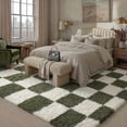 thumbnail image 2 of BERTHMEER 6'x9' Shag Area Rugs for Bedroom Dorm Entrance Laundry Entryway Modern Checkered Contemporary Plush Soft Carpets Indoor Fuzzy Fluffy Washable Throw Rugs, Green, 2 of 8