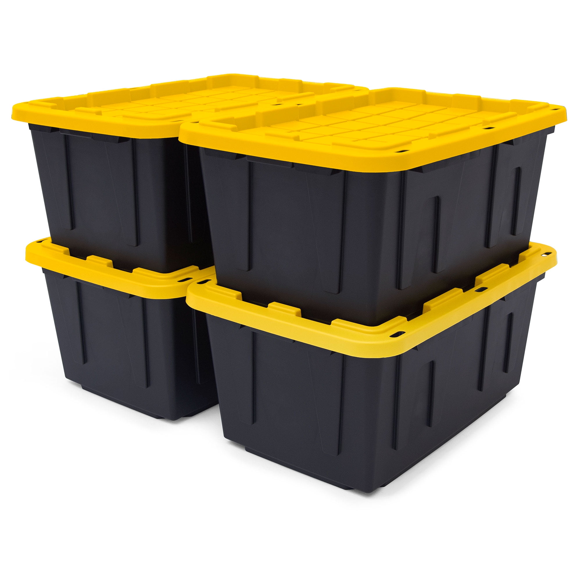 TOUGH BOX 27 Gal Stackable Storage Totes W Lids Black And Yellow 4 