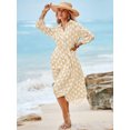 thumbnail image 2 of Womens Color Block Long Sleeve Boho Midi Dress Casual Beach Button Down Shirt Dress, 2 of 6