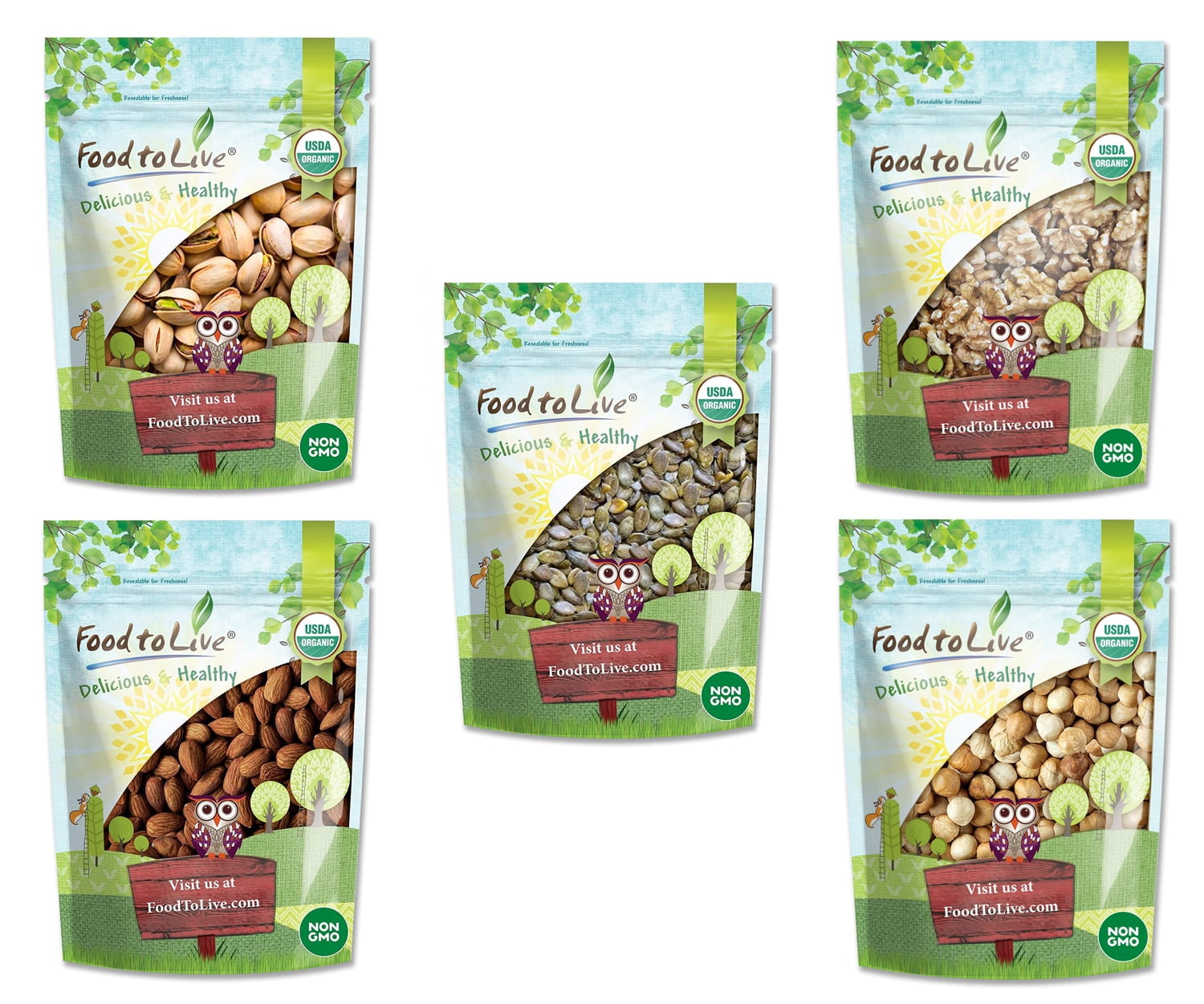 Organic Holiday Gift Set – Contains Pistachios, Walnuts, Almonds, Hazelnuts, and Pumpkin Pepitas. Variety of Non-GMO, Raw, and Roasted Snacks for Men, Women, Best Friend