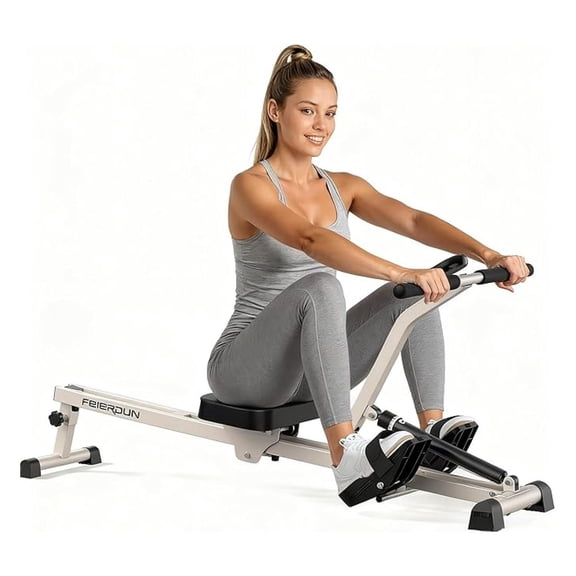 Hydraulic Rowing Machine for Home, Compact Adjustable Rower with 12 Resistance Levels, 300LBS Weight Capacity, Full Body Workout Equipment