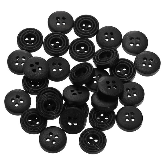 30pcs 20L DIY Sewing Buttons 1/2"(12.5mm) Wooden Round Flat 4-Hole Craft Replacement Buttons for Sewing Clothing Handmade Crafts, Black
