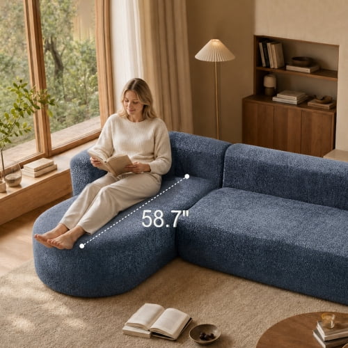 109.4" Boneless Modular Sectional Sofa with L-Shaped Chaise, Cloud-Like Chenille Couch, No Assembly Required, Blue