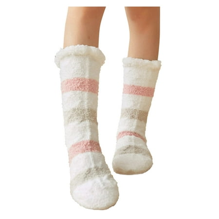 

Jophufed Christmas Stockings Christmas Clearance deals Women s Winter Stripe Super Soft Warm Cozy Fuzzy Fleece-lined Sock on Clearance