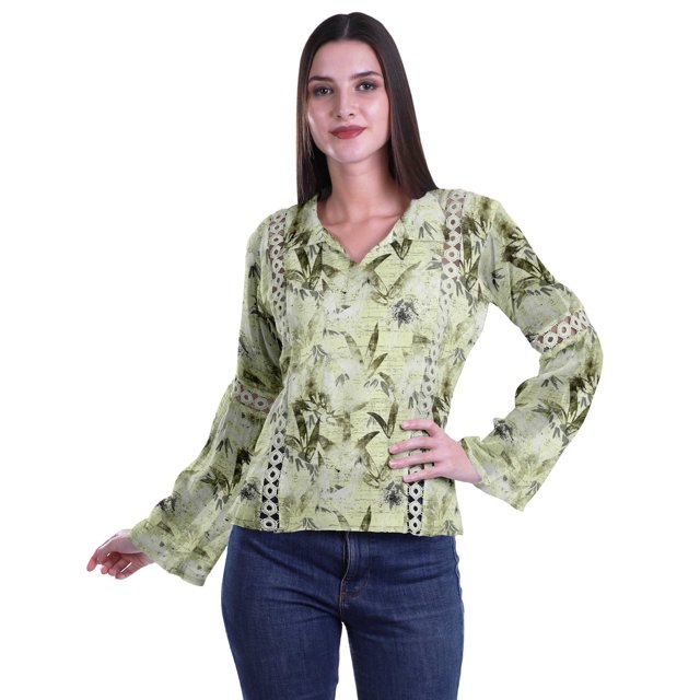 Moomaya Kurta Col Kurta Dentelle Détails Imprimé Manches Longues Tunique