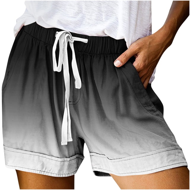 Mefallenssiah Women'S Gradient Printed Casual Loose Pockets Lacing Drawstring Short Pants
