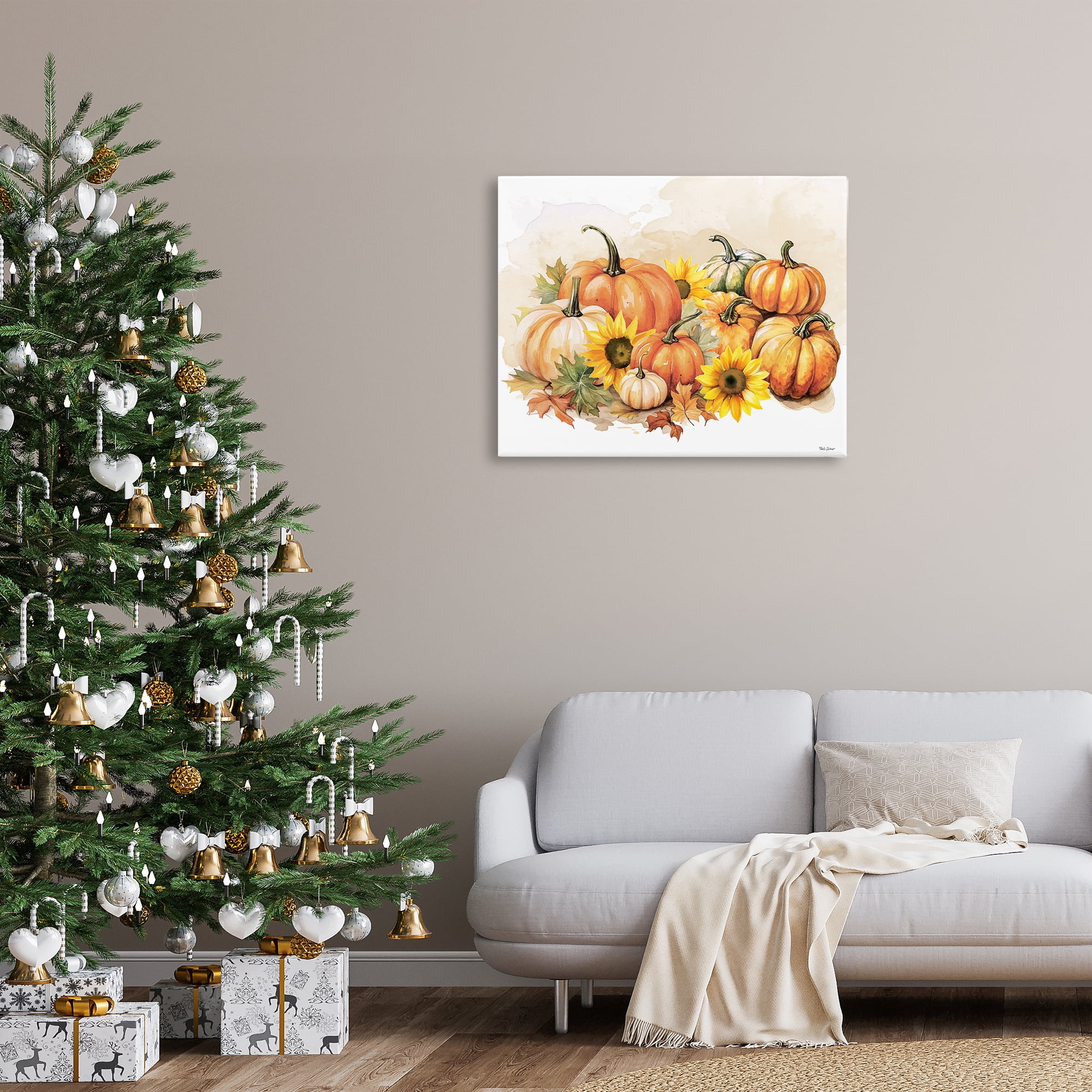 Stupell Industries Pumpkin & Sunflower Bundle Botanical & Floral Painting Gallery Wrapped Canvas Art Prints Wall Art, 40 x 30