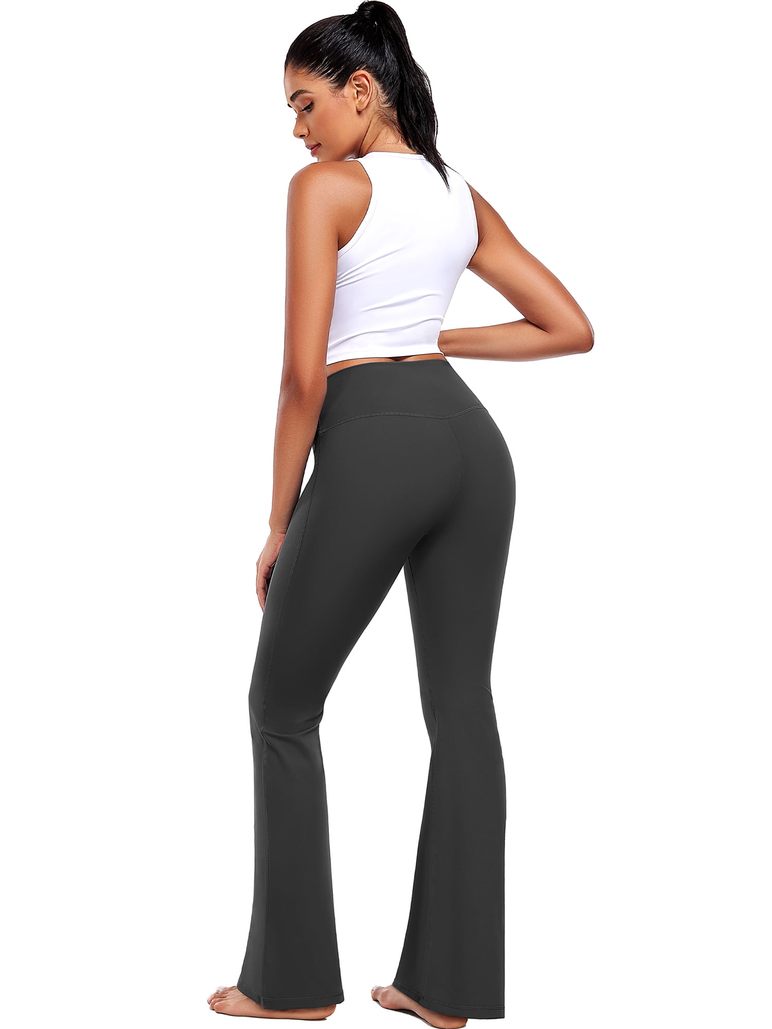 NELEUS ButterSoftFlex Womens Plus Size Flare Leggings Athletic Yoga Workout Pants Bootcut High Waist with Waistband Pocket,Gray,US Size 2XL