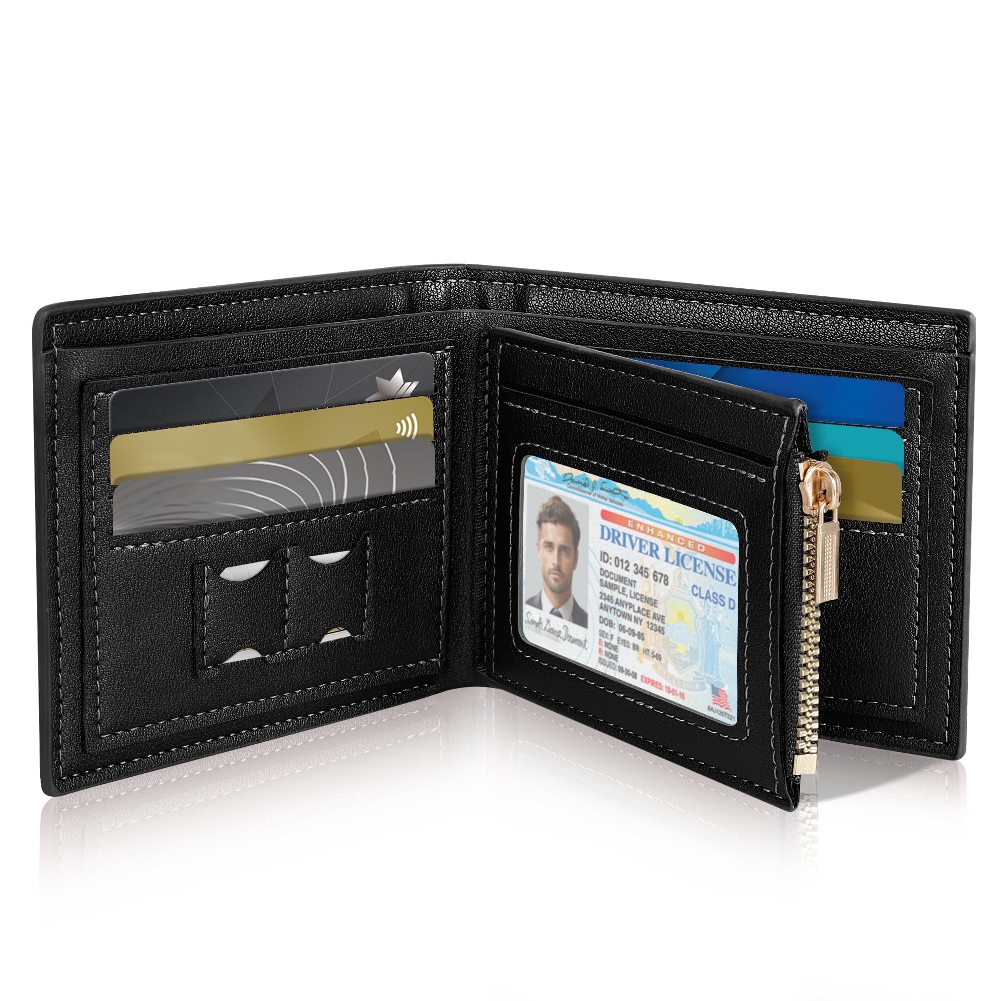 Cshidworld Wallet for Men, Genuine Leather Wallet for Men, RFID Blocking Bifold Stylish Wallet With 1 ID Window, 9 Card Holder & 2 Cash Slot, Black