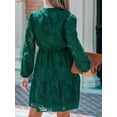 thumbnail image 2 of Vestido CUPSHE de encaje con volantes, mini cuello en V de otoño, verde para mujer, 2 of 7
