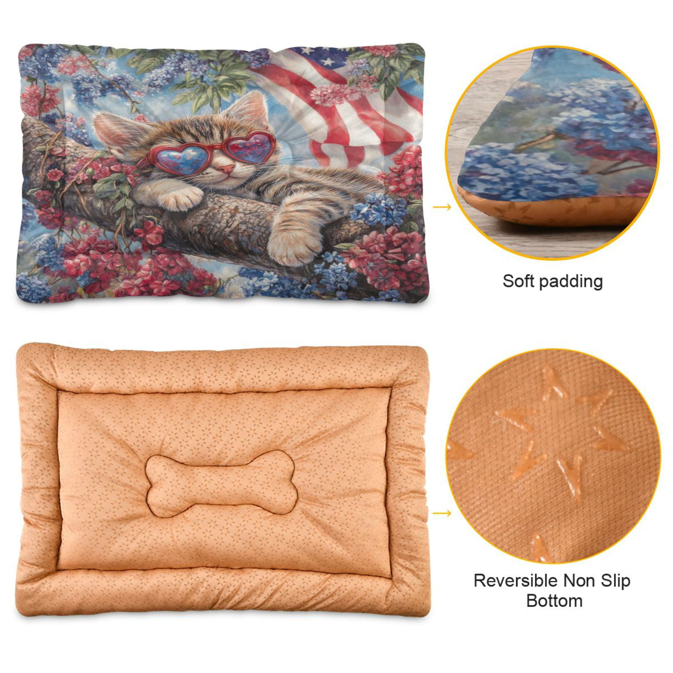 Qxltty 4th Of July Cat Ped Pad Wear-resistant and Hard to Bite Through Sleeping Pad for Small Medium Large Dogs Winter Pet Bed 36×24in