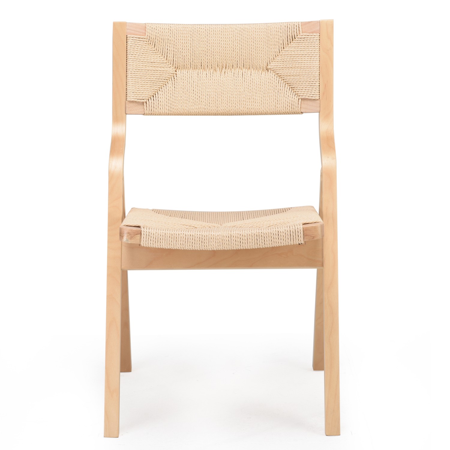 Folding Dining Chairs Set of 2, Wooden Foldable Chairs with Woven Seat & Webbing Back, Space-Saving Kitchen & Dining Room Chairs, Natural