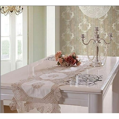 

Cotton Crocheted Lace Tablecloth Gorgeous Wedding / Party Tablecloth Vintage Dining Kitchen Table Runner (15x54 Beige)
