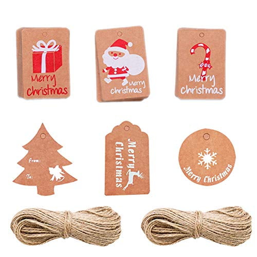 Christmas Kraft Gift Tags Brown Paper Name Hanging Tags Labels with Twine String Tie on Smooth for DIY Xmas Holiday Present Wrap and Package Name ...