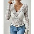thumbnail image 6 of JGNGSHN Floral Lace Tops for Women Mock Neck Long Sleeve Pullover Sheer Slim Fit Blouses, 6 of 8