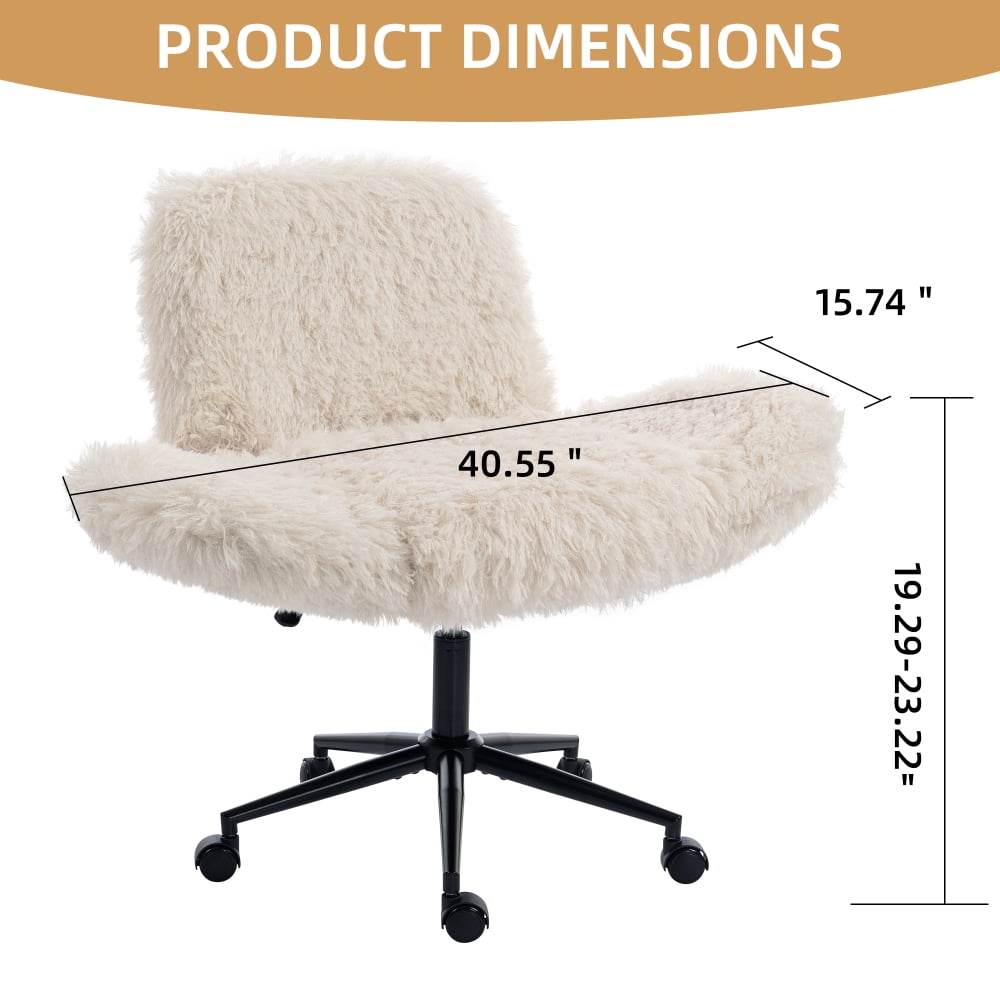 Pawverly cross-over office chair, with wheels, ergonomic swivel design, 5-position adjustable armrests, thick padded backrest, Beige lamb wool dressing chair.