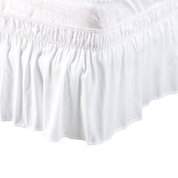 Unique Bargains Elastic Dust Ruffled Bed Skirt with 15" Drop White Twin