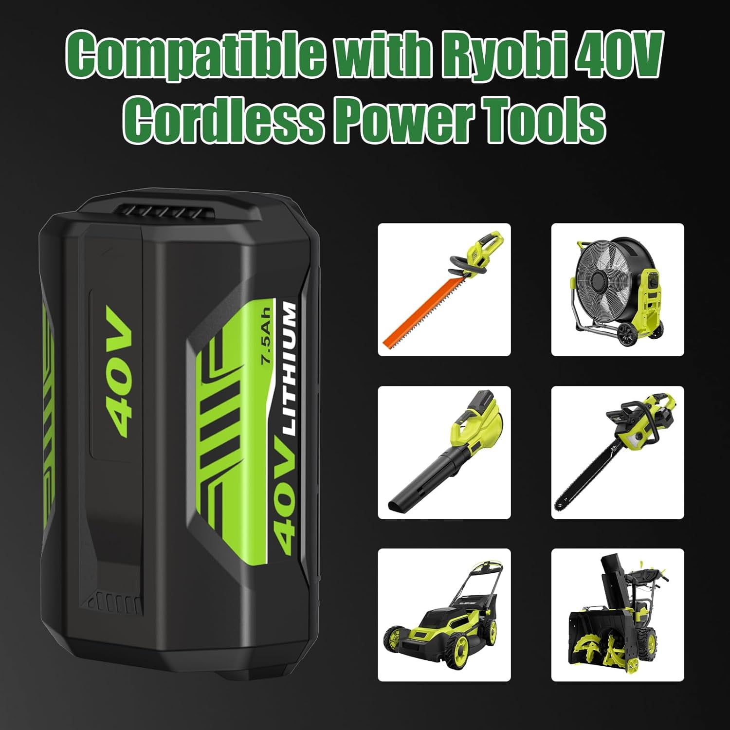 2Pack 7.5Ah Replacement for Ryobi 40V Battery and Battery Charger Station Compatible with Ryobi 40v Battery OP40401 OP4026 OP40261 OP4050 OP40601 Cordless Power Tools
