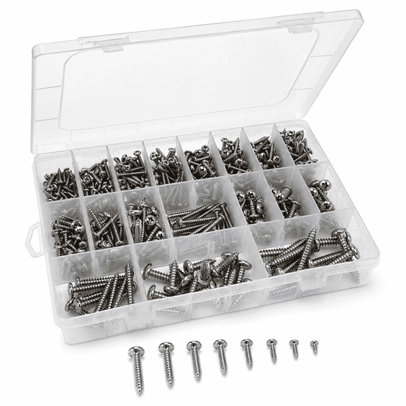 Stainless Steel Wood Screws Assortment Kit #4 #6 #8 #10 #12 Phillips Pan Head Sheet Metal Screws Self Tapping Screws Set 510Pcs